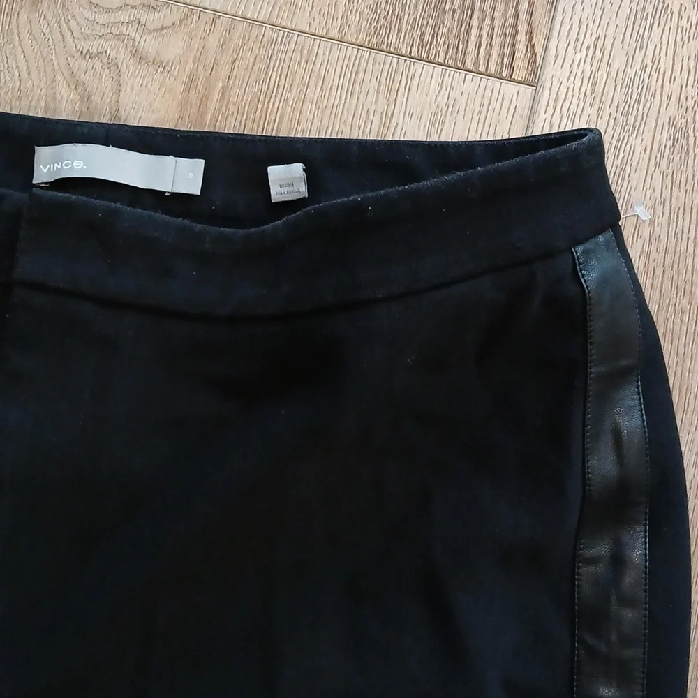 Vince Black Trousers Faux Leather Racing Side Stripe Tuxedo Size 12 - Picture 3 of 7